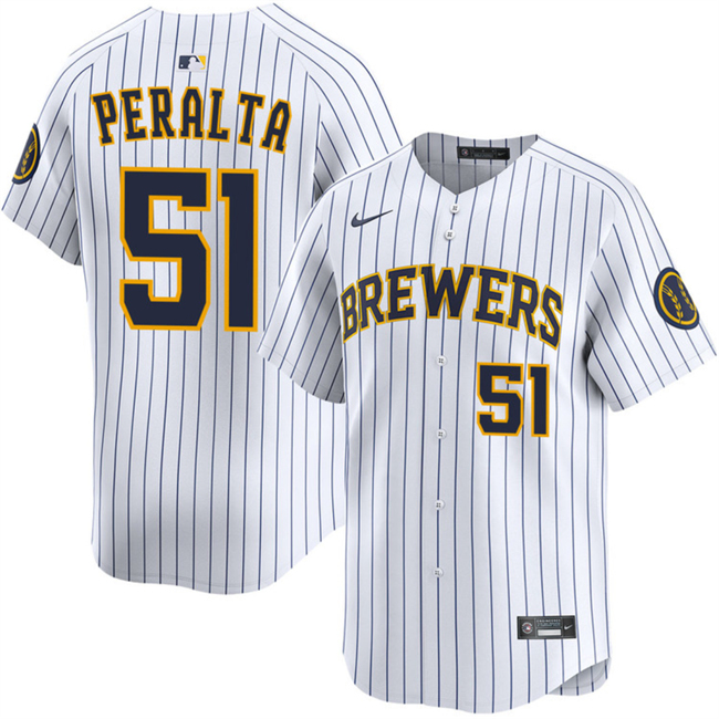 Men's White Milwaukee Brewers #51 Freddy Peralta Alternate Limited Stitched Baseball Jersey